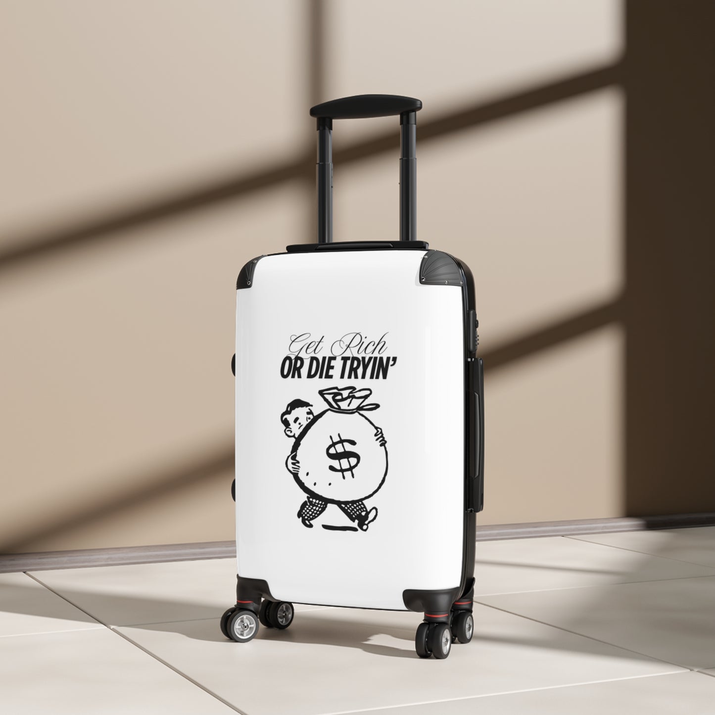 Motivational Carry-On Suitcase: 'Get Rich or Die Tryin''
