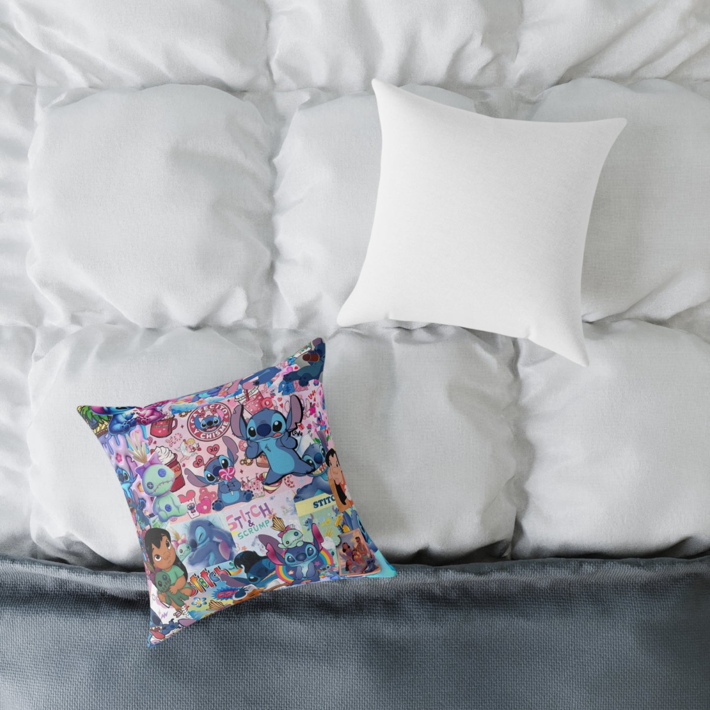 Stitch-Themed Square Poly Canvas Pillow - Fun & Colorful Decorative Cushion