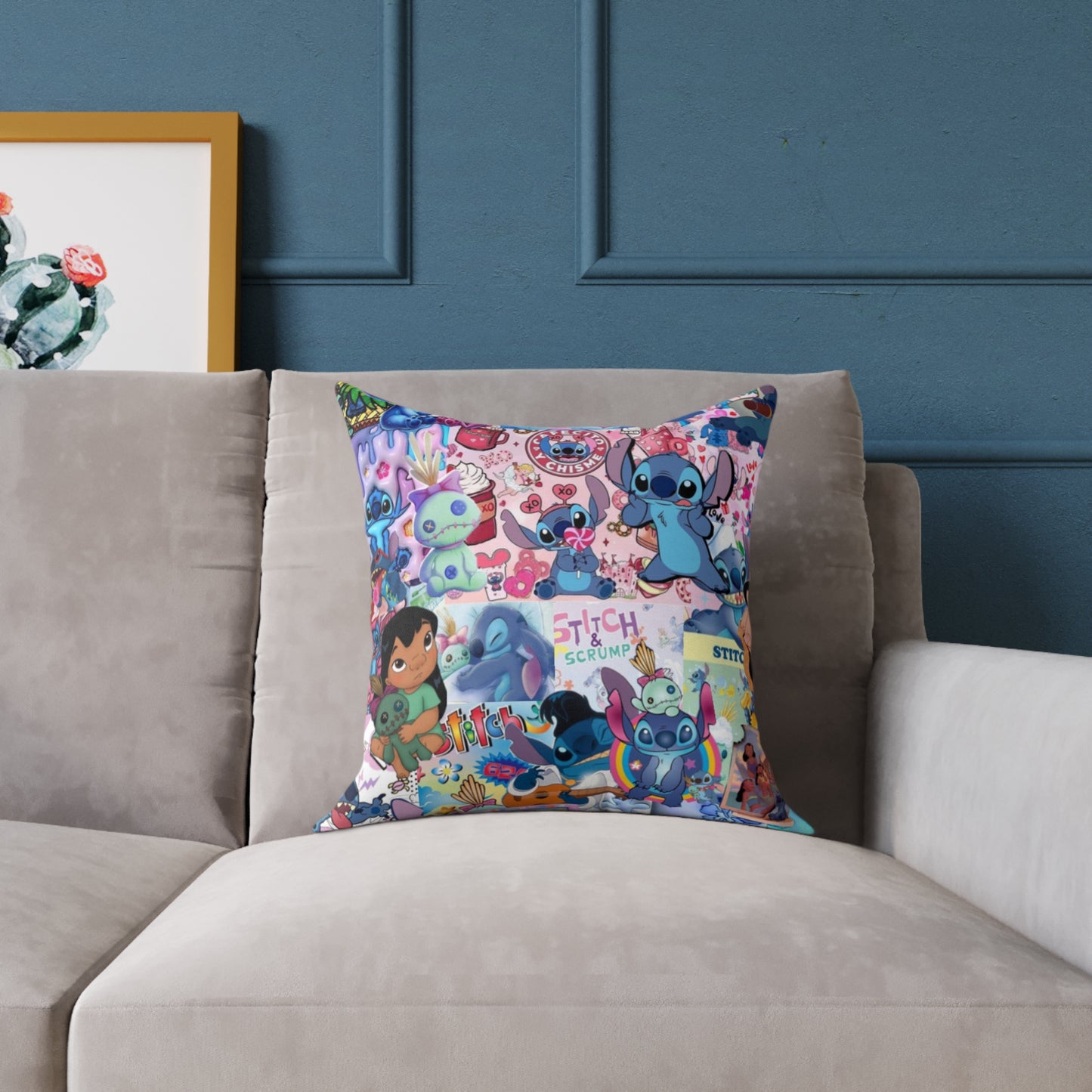 Stitch-Themed Square Poly Canvas Pillow - Fun & Colorful Decorative Cushion