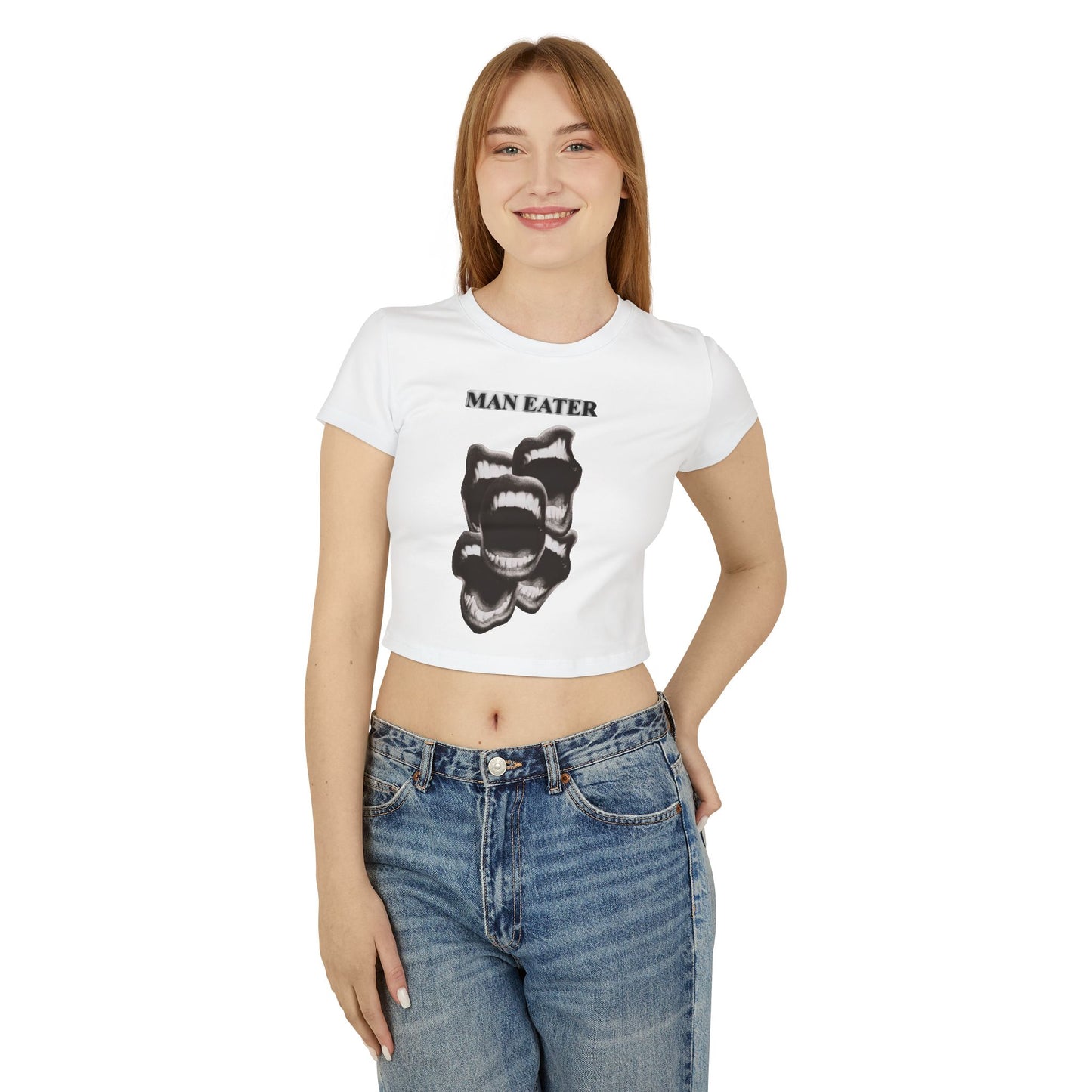 Women's Baby Tee - "Man Eater" Graphic Crop Top for Bold Fashion Statement