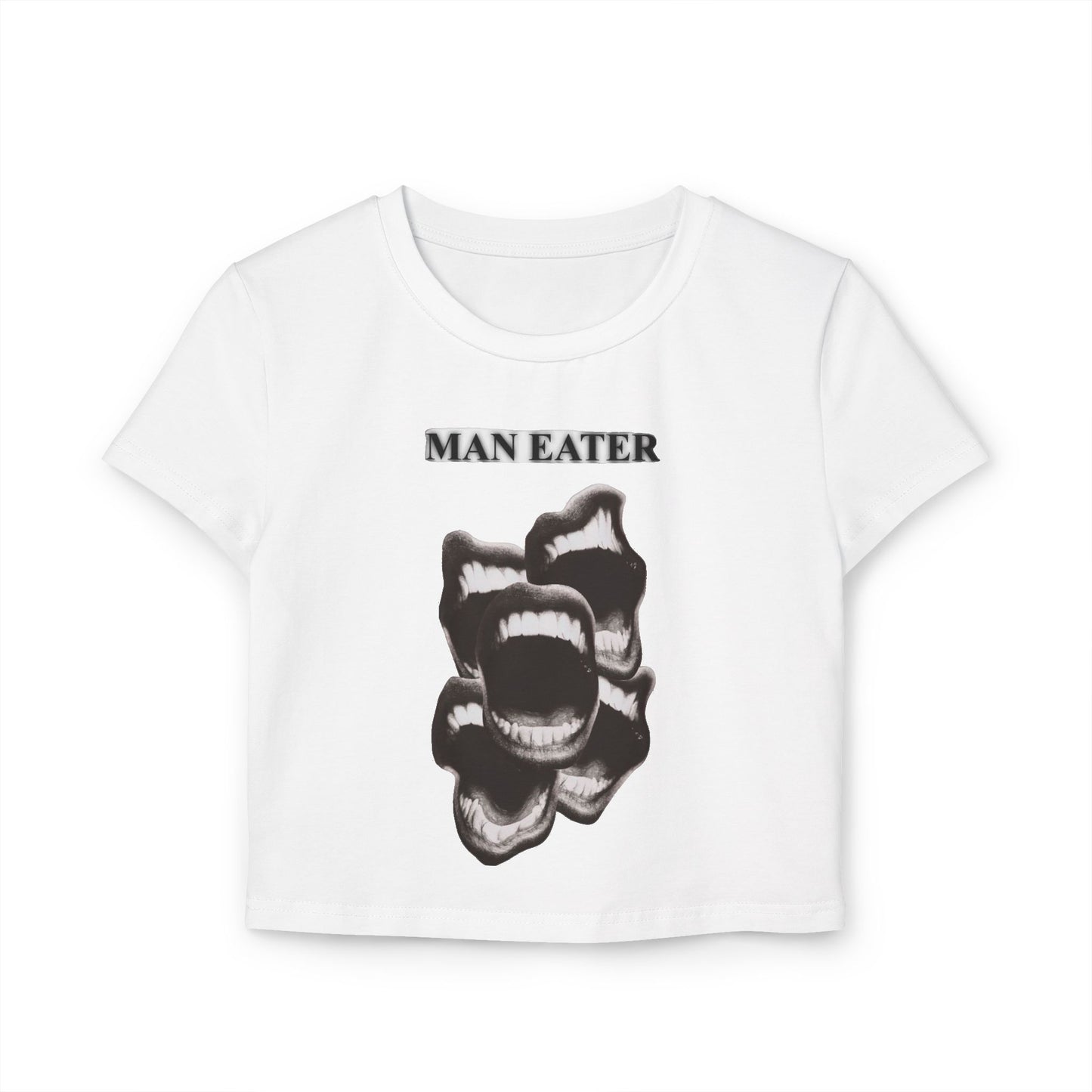 Women's Baby Tee - "Man Eater" Graphic Crop Top for Bold Fashion Statement