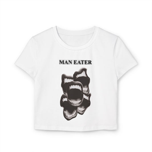 Women's Baby Tee - "Man Eater" Graphic Crop Top for Bold Fashion Statement
