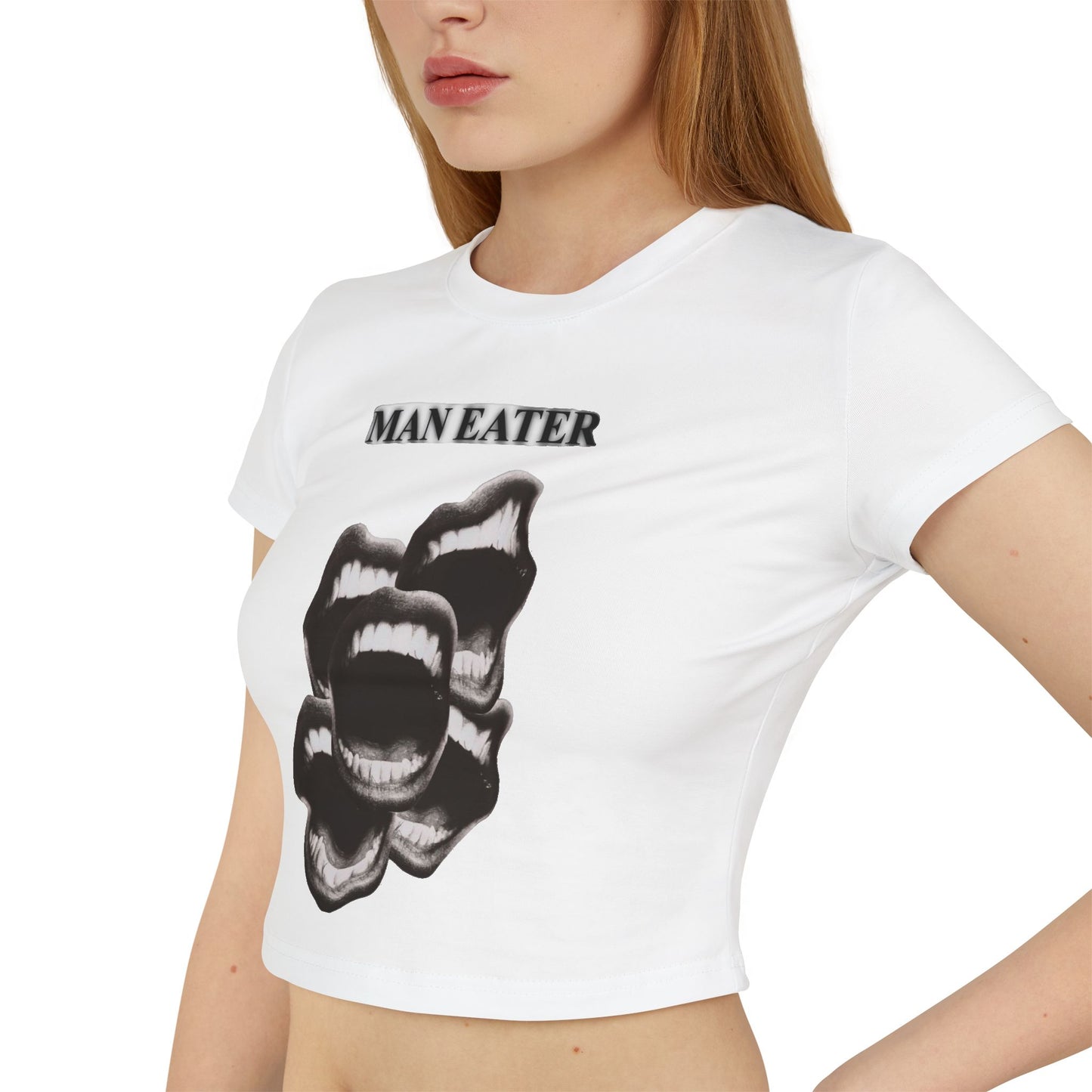 Women's Baby Tee - "Man Eater" Graphic Crop Top for Bold Fashion Statement