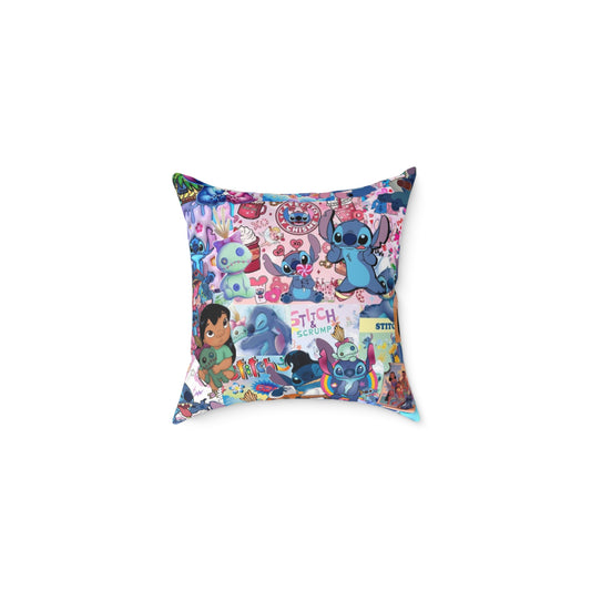 Stitch-Themed Square Poly Canvas Pillow - Fun & Colorful Decorative Cushion